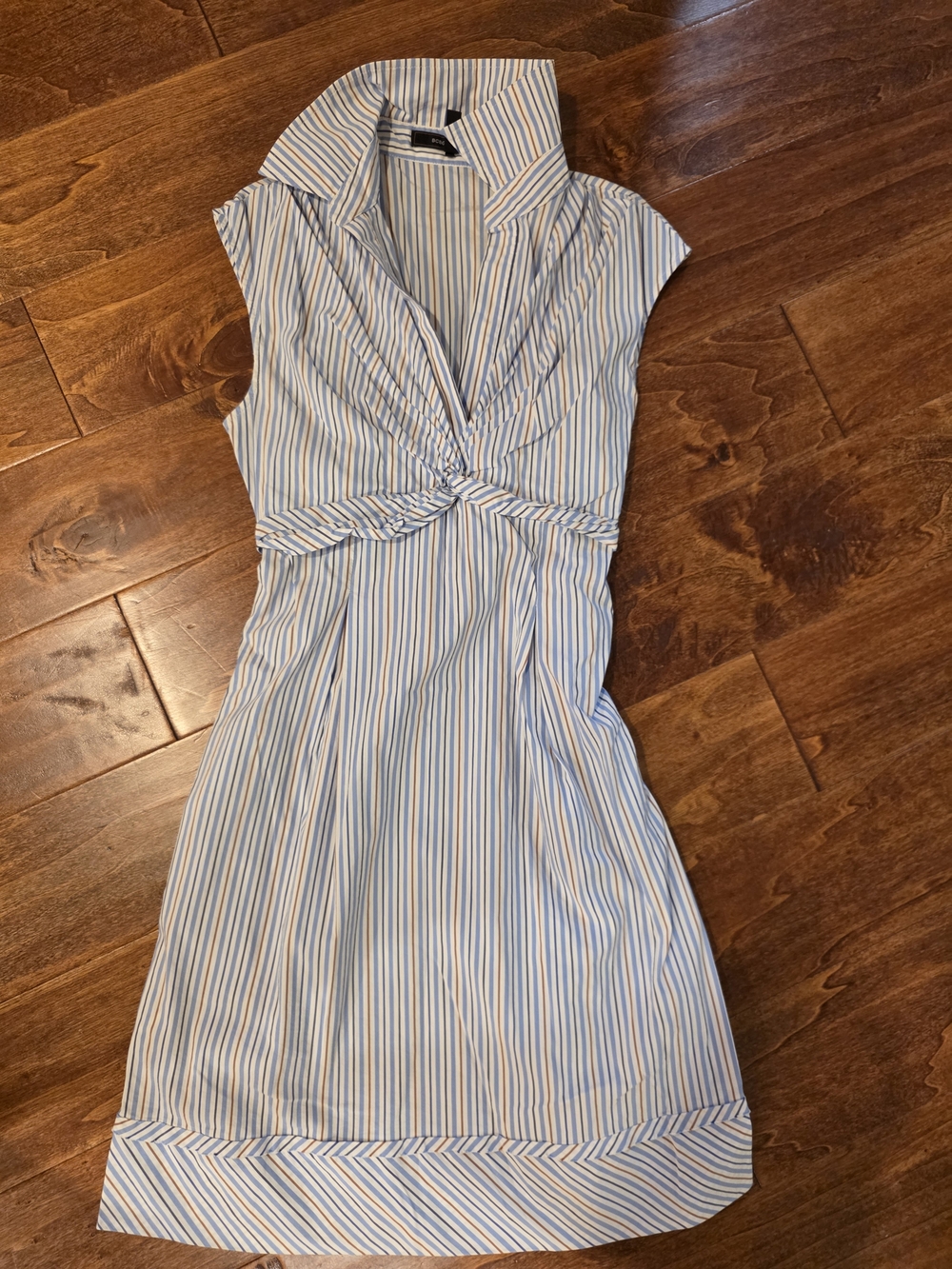 BCBG Maxazria Womens Collared Sleeveless Midi Dress in Blue & White Stripe Sz 4